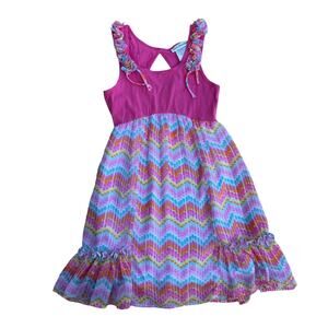 Jona Michelle Girls Pink Multi Chevron Sleeveless Ruffled A-Line Dress Size 8